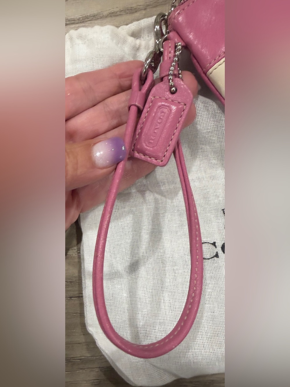 Coach Leather Color Block Wristlet in Pink & White - Picture 3 of 6